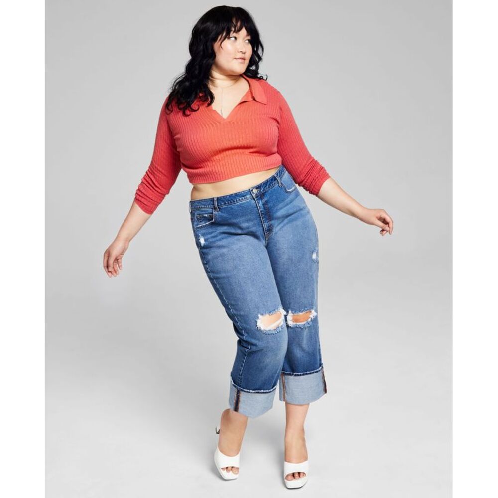 Trendy Plus Size Ripped Straight-Leg Jeans